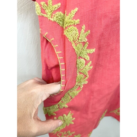 UNCLE FRANK Pink Coral Embroidered Crewel Flowers Boxy Pockets Dress Small $199 - Picture 7 of 10